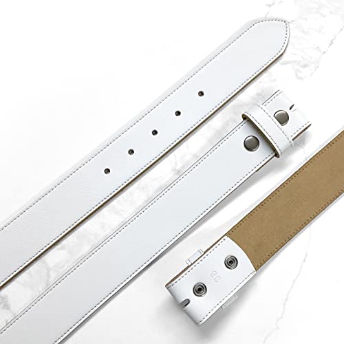 White Belt Cowhide Leather Replacement Casual Belt Strap 1-1/2"(38mm) Wide, Multi-Style Options3