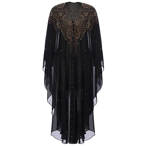IWEMEK Damen Offene Vorderseite, lockere Passform, Fledermausärmel, lange Ärmel, Abaya, Dubai, Kaftan, türkisch, muslimisch, Hijab, Chiffon,...