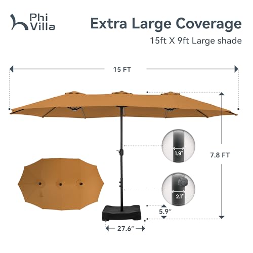 Image of PHI VILLA 15ft Large Outdoor Patio Umbrella with Base Included, Tawny