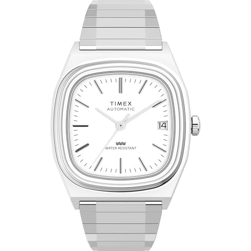 Image of TIMEX Reissue Mechanical Automatic Watch for man with Silver Tone Square Dial & Silver Stainless Steel Bracelet Band Water Resistant Men's Wrist Watches - TW2W70800UJ