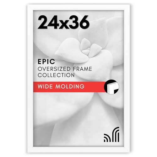 Americanflat 24x36 Poster Frame with Polished Plexiglass - White Picture Frame - Wide Photo Frames Made of Engineered Wood for Vertical or Horizontal Wall Display - Epic Collection - White