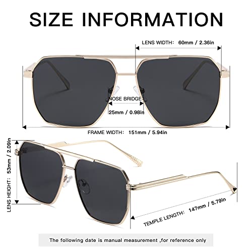 Image of MASDUN Retro Oversized Square Polarized Sunglasses for Women Men Vintage Shades UV400 Classic Metal Sun Glasses