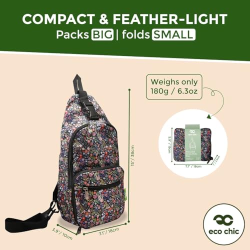 Sac à bandoulière de voyage Eco Chic pliable en tissu recyclé noir fleuri - 3