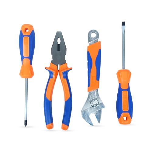 Image of GLUN Household Hand Tools - 4-Piece Tool Set Includes Adjustable Wrench, Screwdriver, Pliers, Tool Kit for the Home, Office, and Car by Stalwart