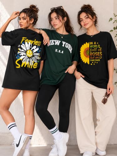 Image of London Hills Oversized Tshirt for Woman | t Shirt for Woman Oversized Fit Printed Round Neck | Tops for Woman's | Women t Shirt Loose Fit Drop Shoulder | t Shirts for Women | Western Tops