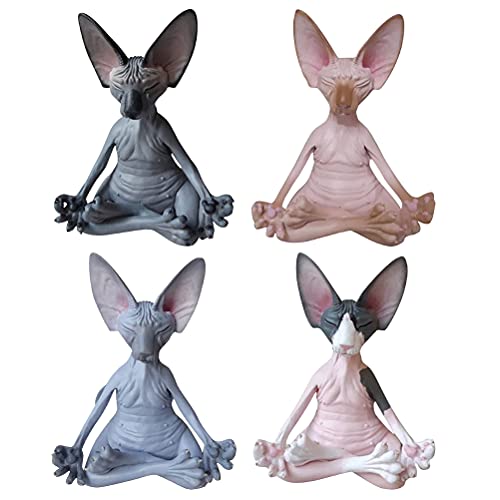 Estatua pequeña de gato Sphynx en meditación Zen miniatura 3