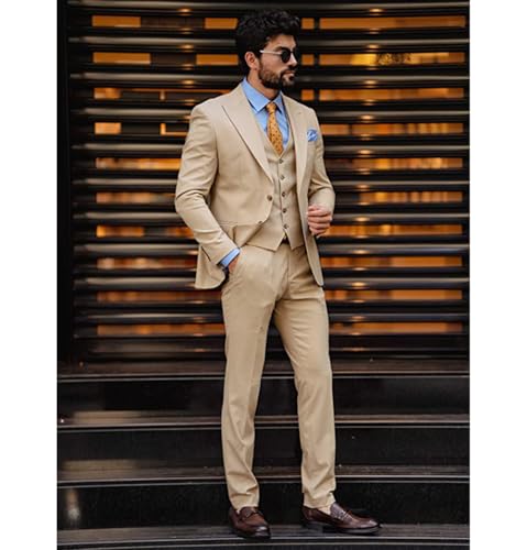 Men’s 3 Piece Suit Blazer, Peak Lapel Slim Fit Tux with One Button, Jacket Vest Pants Set for Party, Wedding and Business4