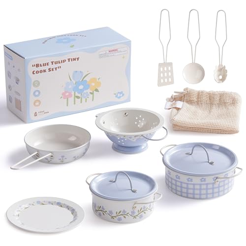 ROBUD WCF64 Ensemble d'accessoires de cuisine en acier inoxydable pour enfants - Ensemble de casseroles et poêles pour enfants - Jouet de cuisine - Cadeau pour garçons et filles à partir de 3 ans