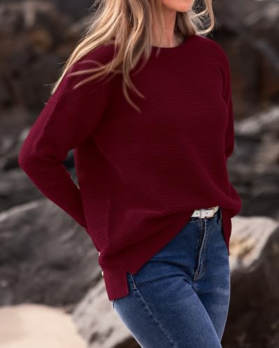 BTFBM Fall Sweaters for Women 2025 Casual Long Sleeve Sweater Striped Loose Fit Pullover Tops