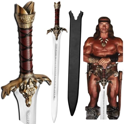 Conan The Barbarian Sword,42 '' Handmade Conan Father crom Sword 1095 Carbon Steel Brass Fittings, Full Tang, Leather Sheath Viking sword real king sword 7.5 lbs gifts for men (Conan Father Sword)