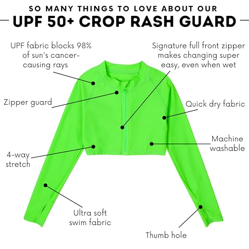 Image of SwimZip Girls' Long Sleeve Zipper Crop Top Rash Guard UPF 50+ Sun Protection