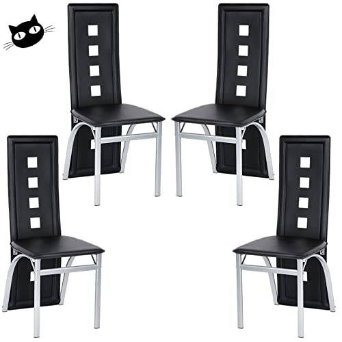 Chaises de Salle à Manger Lot de 4,Chaise de Cuisine-Dossier Haut Siège Large, Meubles de Salle à Manger, Chaise de Salon en Cuir PVC pour Cuisine, Salle à Manger, Jardin,Noir-4PC
