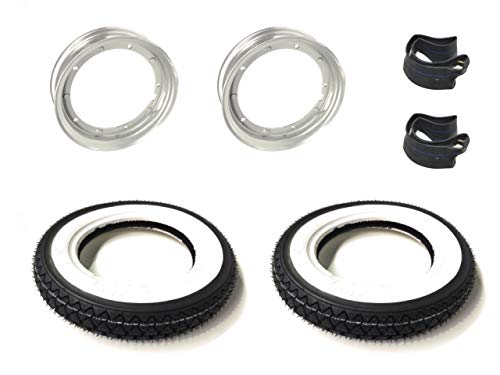 Weißwand Reifen-Felgen Satz 3.00-10 – passend für Vespa PK 50, 80, 125 N XL – K333 Reifen + Felgen + Schläuche mit 90° Ventil