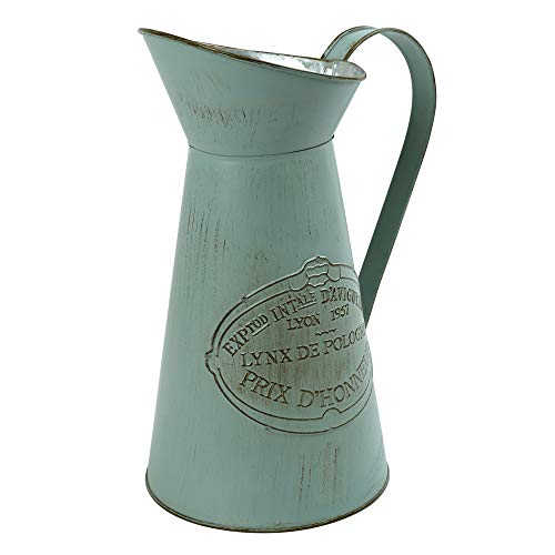 Philpety Shabby Chic Watering Can Galvanized Finish Metal Vase Country Rustic Pitcher Primitive Jug Decorative Flower Holder, 10.6" H #TOP3