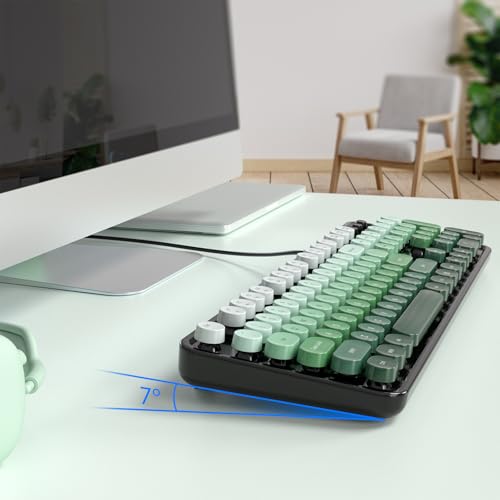 Image of MOFII Computer Keyboard Wired,Round Key Retro Typewriter Keyboard Full Size | USB Plug and Play, for Laptop, PC, Desktop, Windows (Black Green Gradient Color)