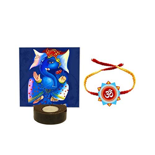 Yaya Cafe Rakhi Gifts Combo for Brother Tealight Candle Holder Blissful Lord Ganesha with Om