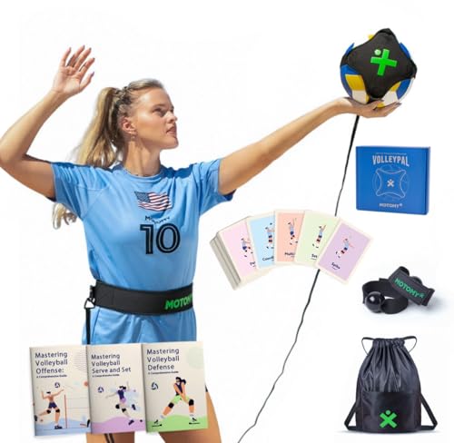 MOTOMY Volleyball Training Equipment 'VolleyPal' Volleyball Rebounder Engineered w/ Neoprene 3000X Technology Fabric & All Around Stitched-Edges. Improve Your Overhand Serving (Black & Green)