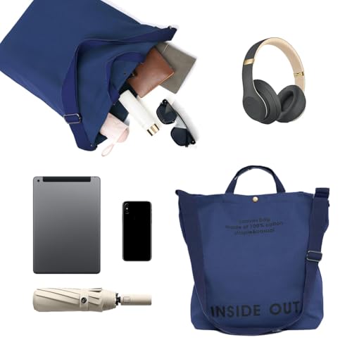 Image of Canvas Tote Bag For Women inside out bag Crossbody Handbag with Adjustable Strap and Coin Purse for Work,Travel,Grocery