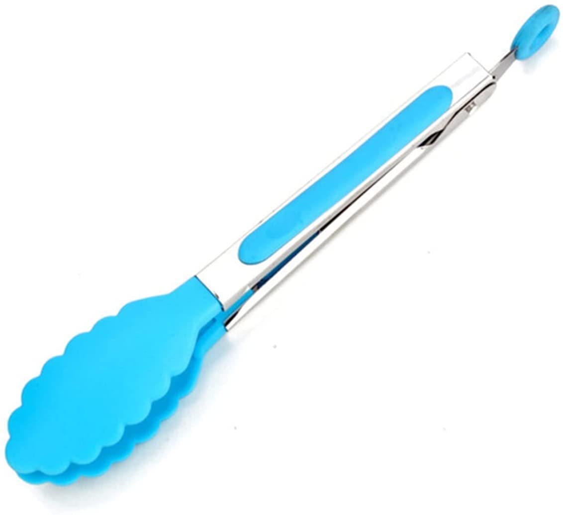 BBQ Silikon Lebensmittelzange Edelstahl Küchenzange Silikon rutschfeste Kochklammer Klemme BBQ Salatwerkzeuge (Blau)