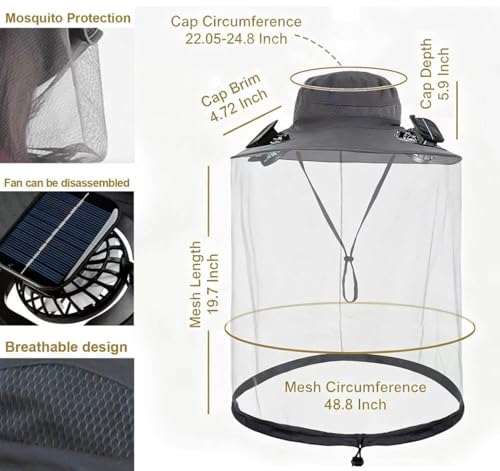Image of Fishing Hats with Sunglasses, Wide Brim Sun Hat with 2 Solar Fan, USB & Solar Powered Fishing Hats, Solar Fan Hats UPF 50+