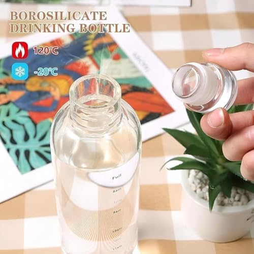 Image of Glassbunny 500ML Water Bottle with Time Markers, Glass Bottle, Leak-Proof, Shatter Proof, Borosilicate Glass, for Cycling, Gym, Camping, Hiking, School (Multi-Colour)