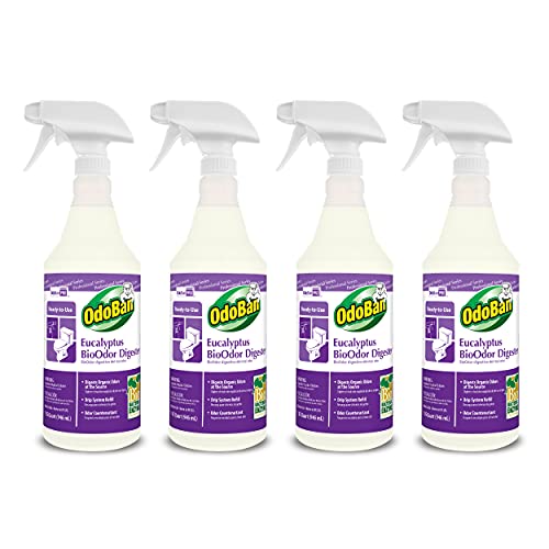 OdoBan Professional Cleaning Ready-to-Use BioOdor Digester Harsh Aroma Counteractant, 4-Pack, 32 Ounce Sprays Each, Eucalyptus Scent