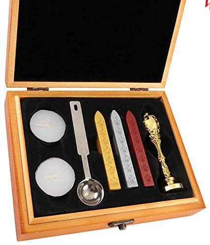 MNYR Vintage Customize Personalized Custom Wax Seal Stamp Melting Spoon Wax Stick Candle Wooden Gift Box Kit Wedding Invitation Embellishment Gift Wrap Custom Logo Design Sealing Wax Seal Stamp Set