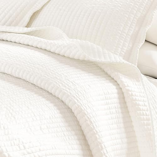 Great Bay Home Full/Queen Quilt Bedding Set, 3-Piece Lightweight Summer Channel Stitch Quilt Set with Shams, Ultra Soft White Bedspreads, Quilted Bedding Coverlets for All Seasons - Image 6