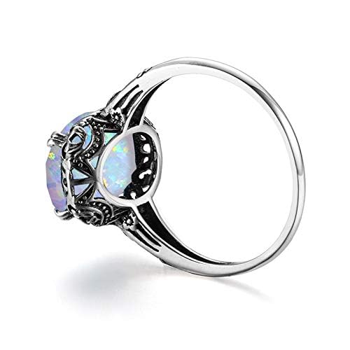 6CT White Opal Ring Sterling Silver Rings For Women Floral Edwardian Antique Filigree Engagement Wedding Ring4