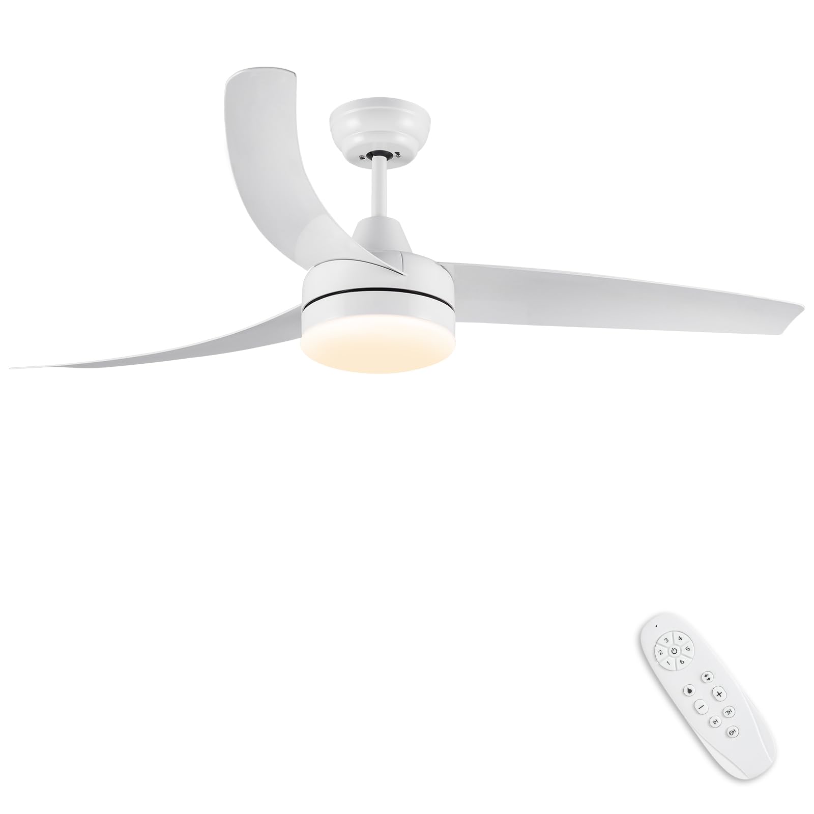 CJOY Ventilador de Techo con Luz y Mando, 132 cm Ventiladores de Techo Blanco Silencioso, Lampara Ventilador Techo 6 Velocidades, Regulable LED, Reversible DC, Timer, Para Dormitorio/Salón/Cocina