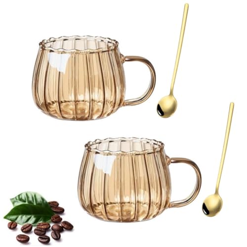 Set de 2 tazas de vidrio con cucharas, 12oz Ámbar