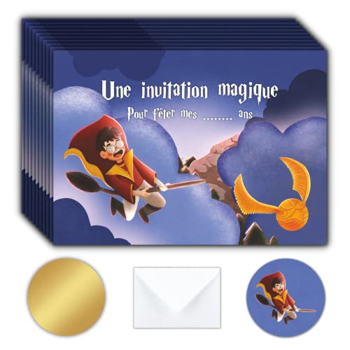Magik Moments Kit Création Invitation Anniversaire Enfant à Gratter | Thème Sorcier Harry | 10 Cartes avec Stickers, Enveloppes et Autocollants dorés | Idée Originale Fête Anniversaire Cover