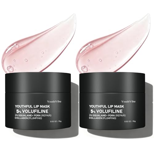 YouthVibe Lip Sleeping Mask Overnight Moisturizing – 5% Volufiline, Squalane, Shea Butter, PDRN & Collagen Hydrating Lip Mask Treatment for Lip Care, Dry & Flaky Lips, Pack of 2