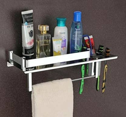 Filox Stainless Steel Rack Cum Towel Rod Holder Wall Mounted Hand Towel Rail Hanger Stand for Bathroom (3in1)