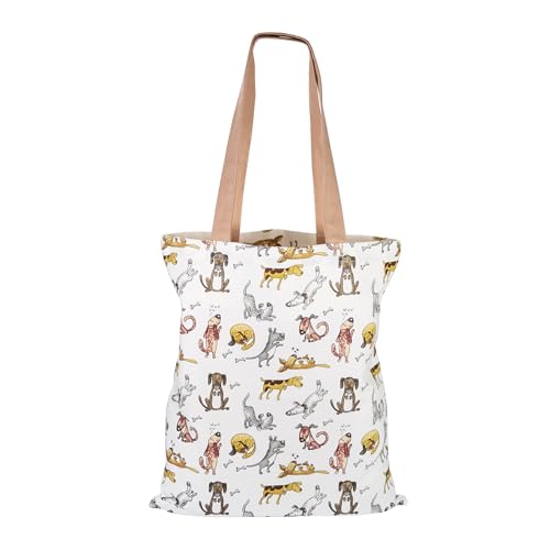 SPOTTED DOG GIFT COMPANY Tote Bag, Wiederverwendbare Einkaufstasche aus Canvas, Tragetasche Damen mit Langen Henkeln, Baumwolle, Faltbar mit Hundemotiv, Geschenke für Hundeliebhaber 38 x 42 cm