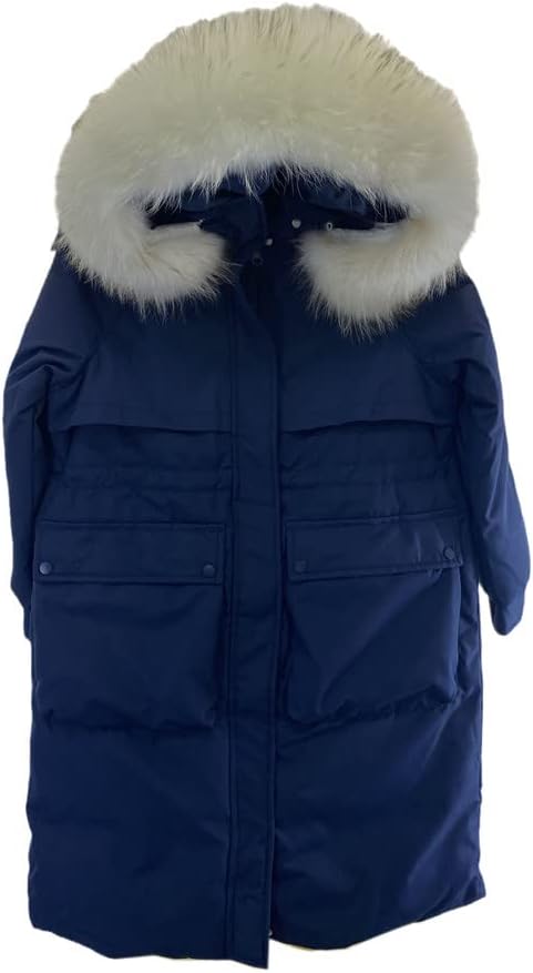 Women Thick Parkas Loose Windproof Snow Outwear, Winter 90% White Duck Down Coat, Real Fur Casual Hooded Jacket