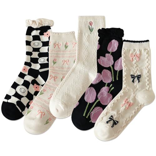 Image of IIG Women's Fashion Cute Cotton Socks Novelty Funny Above Ankle Crew Socks Holiday Gifts for Women 4 /5 Pairs