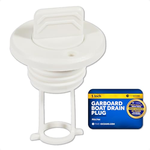 Five Oceans Captive Garboard Drain Plug, for 1-Inch Transom Hole, Oval Shape, Thread with Rubber Washer Gaskets, White Nylon - FO1794