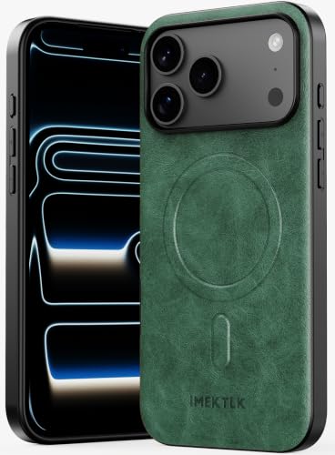 IMEKTLK for iPhone 17 Pro Max Leather Case Compatible with MagSafe Magnetic Vintage Leather Shockproof Protective Phone Cover 6.9 inch, Blackish Green