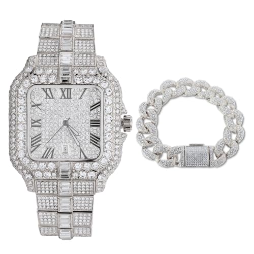 Montre Moissanite Iced Out Homme Cadeau de Luxe Anniversaire 21.5cm
