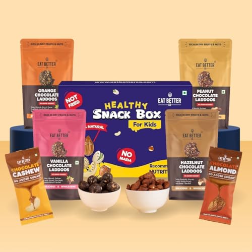 Image of Eat Better Co - Kids Healthy Snack Box - Pack of 6 - 100% Natural, Preservative-Free Snacks - Dry Fruit Laddoos for Chocolate Replacement & Jaggery Coated Nuts for Energy - Healthy Snacks for Kids - 480gm