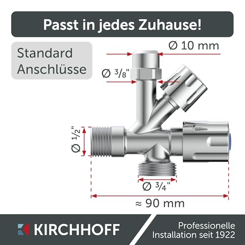 Kirchhoff Geräte Universal Eckventil mit Spülmaschinenanschluss, ½ Eckregulierventil für Kaltwasserleitung, Absperrhahn Waschbecken Bad… – Ansicht 4