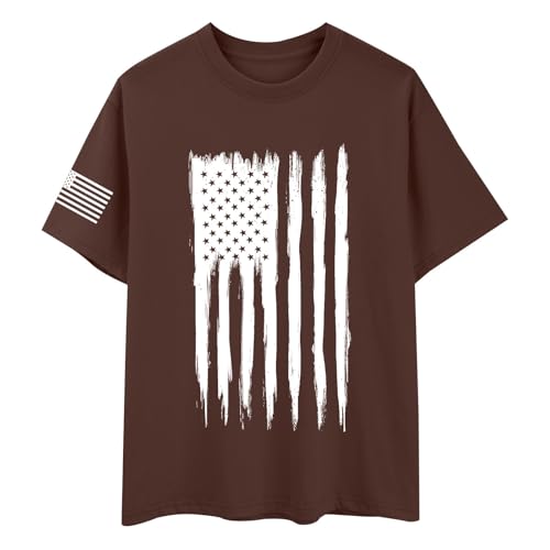4th of July USA Independence Day T-Shirt Sommer Rundhals Kurzarm Baumwolle Print Tops Shirt Männer Sportshirts Streetwear Tee Shirt Print Tshirt atmungsaktiv kurzärmig, café, XL