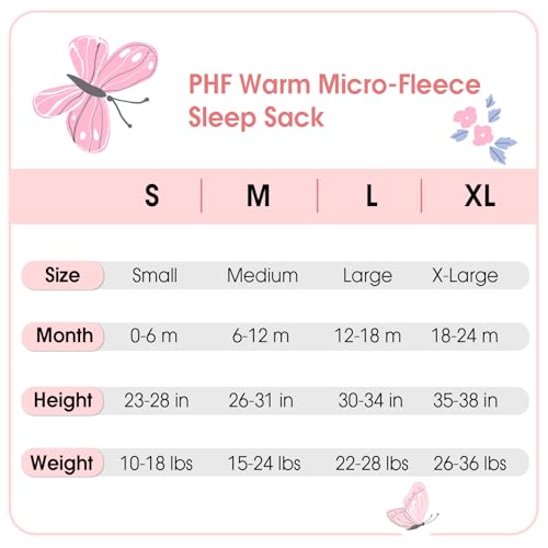 Image of PHF 3 Pack Warm Micro-Fleece Baby Sleep Sack 12-18 Months, Soft Baby Wearable Blanket, 2-Way Zipper Sleeping Bags, Comfy Toddler Sleeping Sack for Girls, Large Size, Butterfly