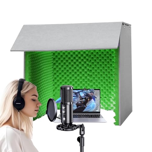 簡易防音室 1人用 防音ボックス、卓上吸音ボックス、マイク 防音 吸音材 防音ブース 防音パネル、防音壁・防音シート、子供の学習 ビデオ会議 録音 K歌ゲーム ライブ放送用 簡易吸音ルーム 防音個室、独立した作業スペースの確立(Color:緑)