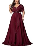 VOUIAO Women's Plus Size Wedding Guest Summer Maxi Elegant Sequin Bridesmaid Dresses A line Long Evening Party Cocktail Gown Burgundy 4XL