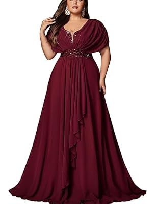 VOUIAO Women Sequin Plus Size Bridesmaid Dresses Formal Gown Burgundy 3XL