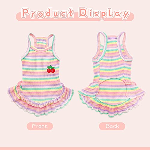 Petpubgnzs Cute Dog Dress For Small Dogs Girl Birthday Puppy Clothes Spring Summer Dog Outfits Rainbow Colorful Striped Cherry Princess Pet Tutu Skirt Doggie Cat Chihuahua Yorkies Dresses #TOP6
