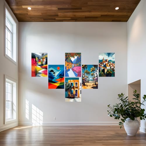 Image of SiddArtify Tropical Landscape Wall Art Prints Set - Modern Cityscape Poster Decor for Living Room Bedroom Office - 8x12 inch Board Pack of 6