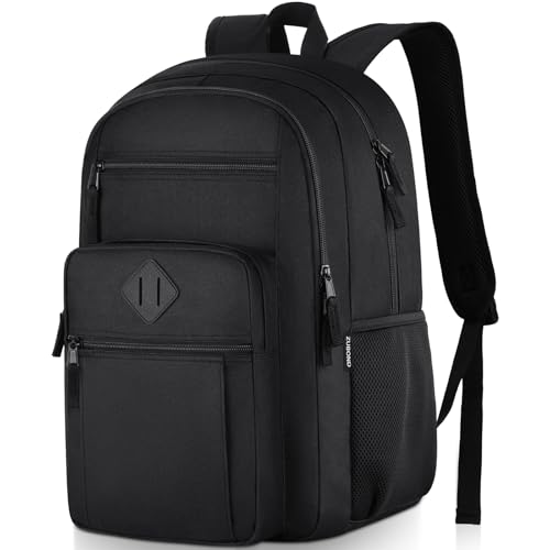 ZUBOND Unisex Black Backpack for School, Lightweight Boys Girls Backpack Fits 15.6 Inch Notebook, Water Bottle Pocket - Ideal for Teens, College Students, Adults
